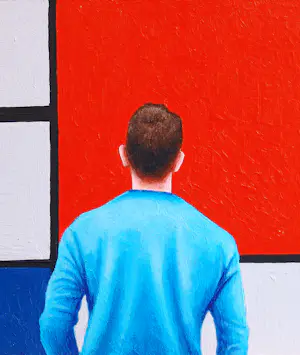 Gerard Boersma - Compositie 2 (Man genietend van schilderij Piet Mondriaan) kopen? Bied vanaf 125!