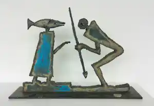 Albrecht Genin - Sculptuur van metaal, Figur mit Speer + 2 boeken! verkauft für € 700!