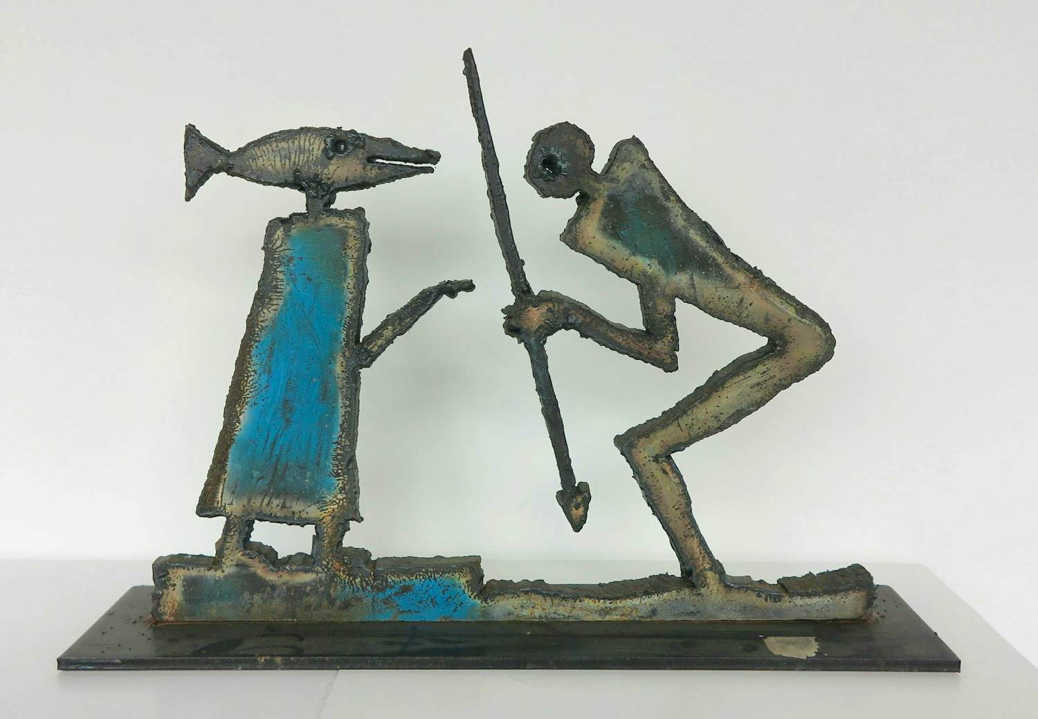 Albrecht Genin - Sculptuur van metaal, Figur mit Speer + 2 boeken! kopen? Bied vanaf 700!