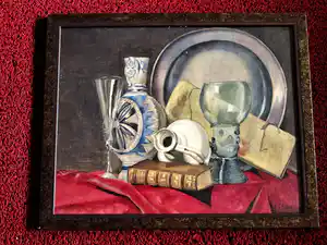 Eelke Jelles Eelkema - Magnifiek 19e eeuws stilleven met roemer en tinnen bord - gesigneerd verkocht voor € 164!