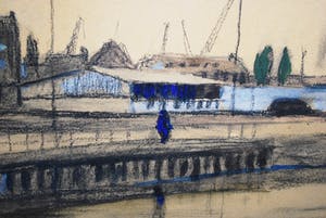 Henk Huig - Haventerrein met boten - groot werk kopen? Bied vanaf 150!