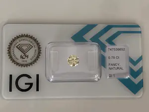 AcheterIGI-gecertificeerde natuurlijke Fancy Light Yellow diamant,0,78 karaat? Enchérissez de 1200!