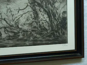 Wim Steijn - Ingelijste ets , Bos bij Haarlem – 1974 – Lijst, 37½ x 45½ cm. kopen? Bied vanaf 60!