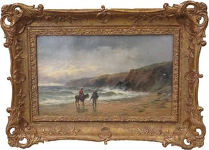 George H. Jenkins - Olieverf op paneel, Strandgezicht met figuren - Ingelijst kopen? Bied vanaf 100!