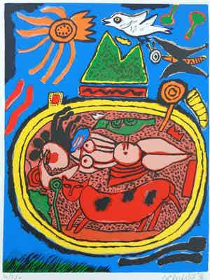 Corneille - RODE KAT / KLEURZEEFDRUK / 56x38cm / SIG / 1996 verkocht voor € 120!