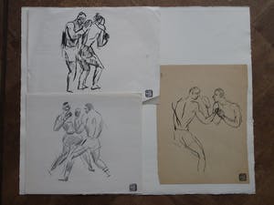 Herman Bieling - Drie bokstekeningen - Potlood/inkt penseel kopen? Bied vanaf 45!