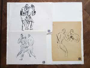 Herman Bieling - Drie bokstekeningen - Potlood/inkt penseel verkocht voor € 45!