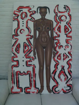Peter Klashorst - afgeprijst : UNIEK : zeer groot schilderij van een naakte afrikaanse dame , kopen? Bied vanaf 575!