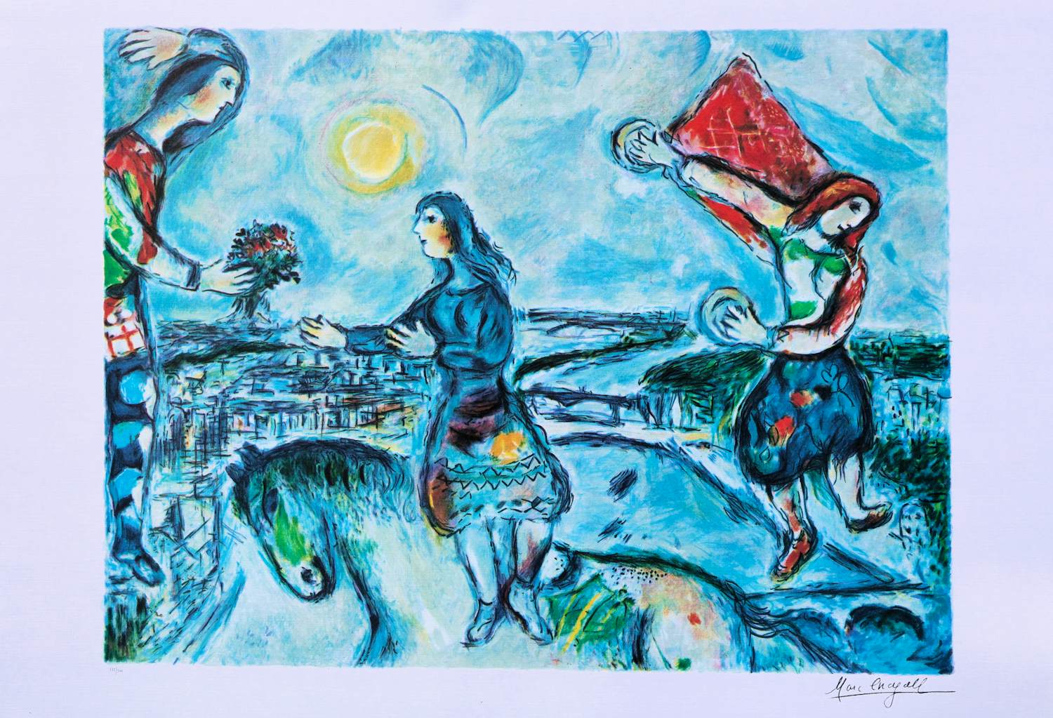 Marc Chagall - Geliefden op de daken van Parijs, gesigneerde LITHOGRAAF, 500 exemplaren kopen? Bied vanaf 100!