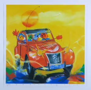 Ad Verstijnen - Zeefdruk, Citroen CV - Ingelijst kopen? Bied vanaf 50!