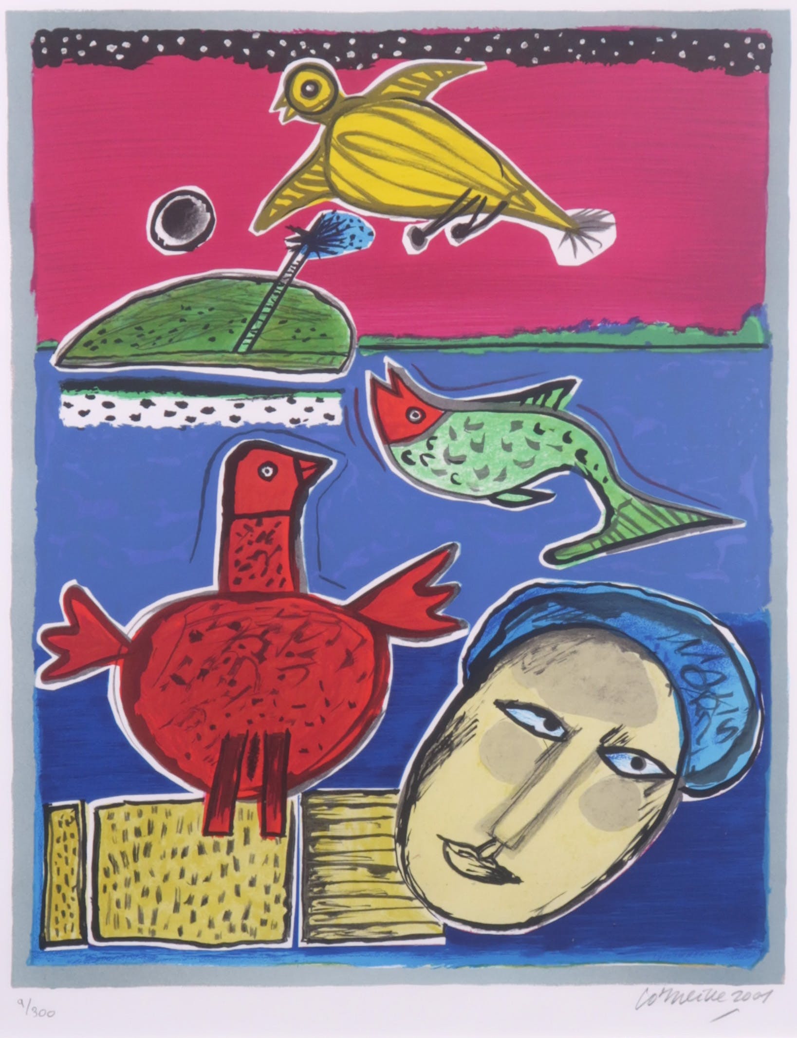 Corneille - Set: Gemengde technieken (origineel) met bijbehorende kleurenlitho - Ingelijst kopen? Bied vanaf 2500!