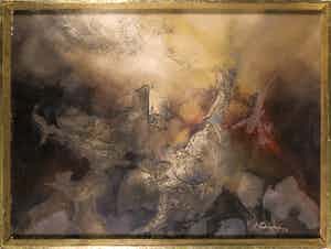 Juan Sala Santonja - Olieverf met structuur, Abstracte compositie - Ingelijst verkocht voor € 150!