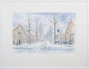 Coraline Backer - Offset, Dorpsgezicht in de sneeuw - Ingelijst kopen? Bied vanaf 1!