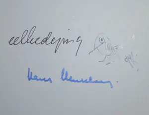 Peter Vos - tekening en signatuur in boek - plus 2 signaturen vd samenstellers kopen? Bied vanaf 30!