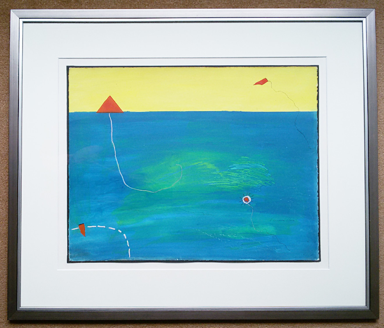 Jaap van Veen - L’espace bleu, acrylverf op papier (prachtig ingelijst) kopen? Bied vanaf 75!