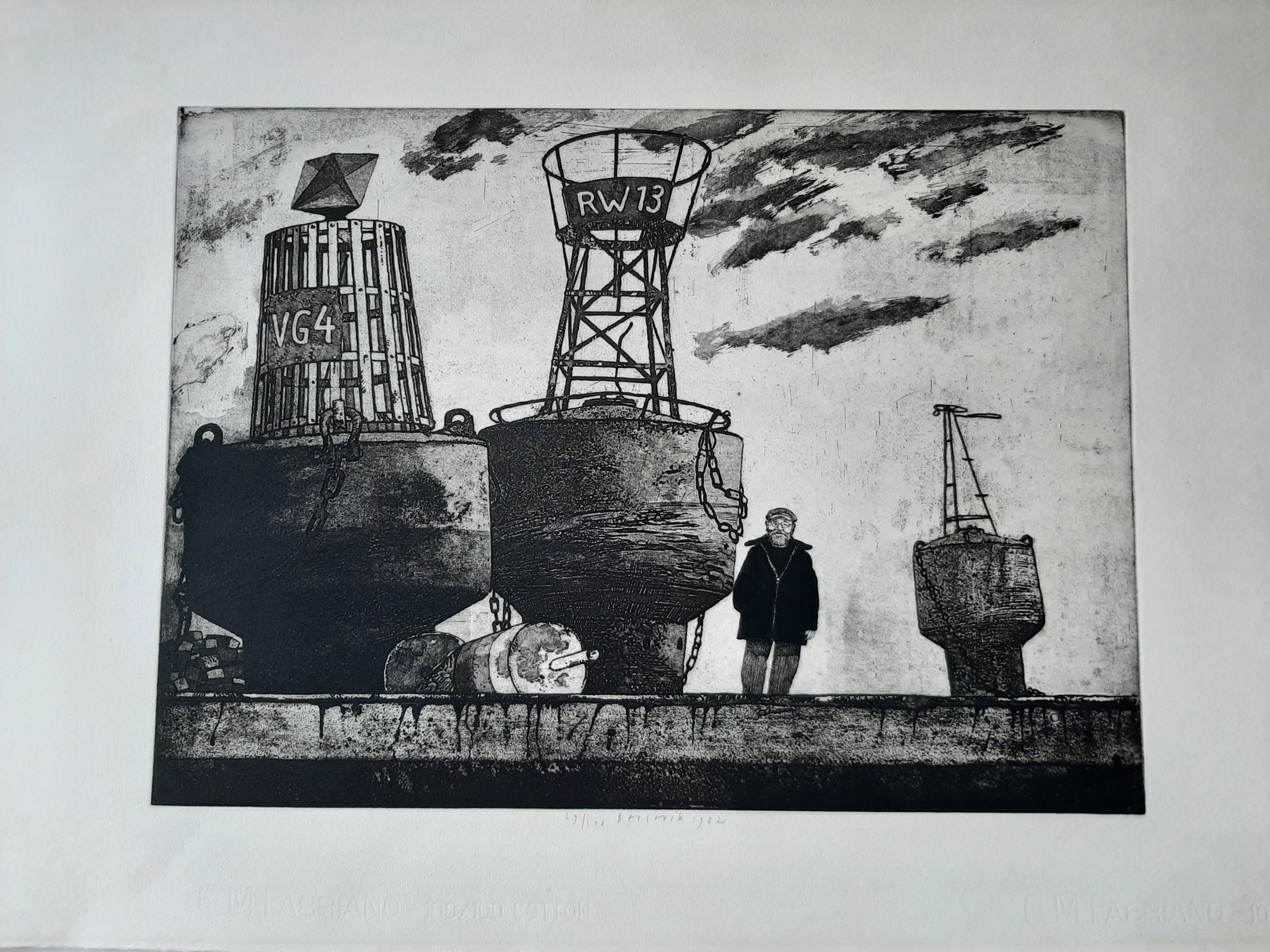 Herman Berserik - Ets, Zelfportret met boeien kopen? Bied vanaf 70!