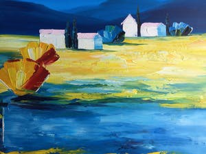 Berend Pasman - Surrealistisch mediterraan landschap | Olieverfschilderij (in baklijst) kopen? Bied vanaf 115!