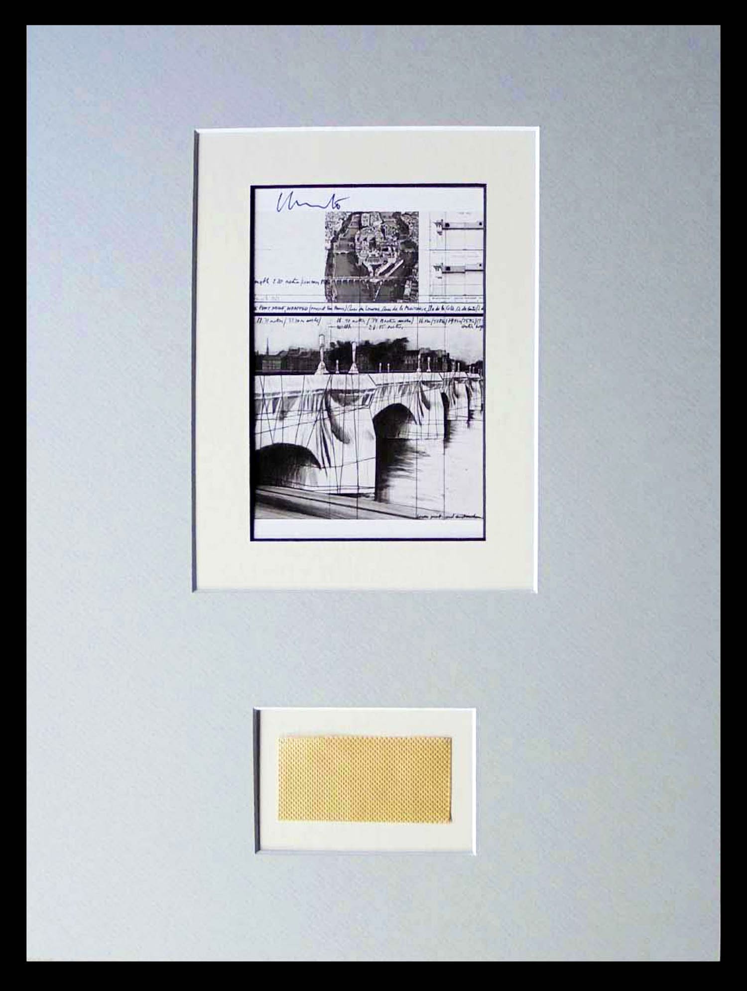 Christo - Project " Pont Neuf wrapped " 1983 - inc. original stofmonster - handgesigneerd verkocht voor € 139!