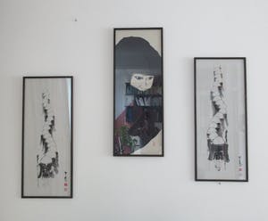 Niet of onleesbaar gesigneerd - Drieluik van Modernistische Japanse zijde schilderijen kopen? Bied vanaf 1!