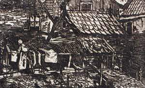 Hendrik Weegewijs - ets: vrouw hangt de was uit verkocht voor € 49!