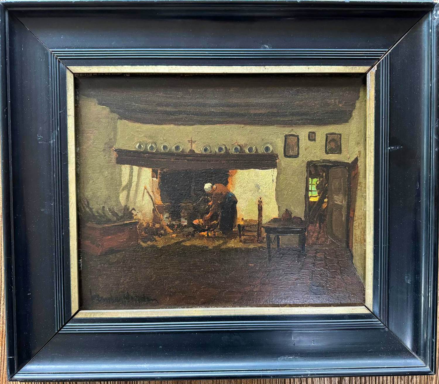 Jan van der Heijden - Interieur met vrouw bij de schouw. kopen? Bied vanaf 50!