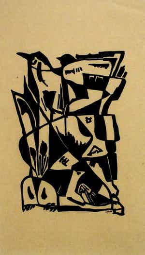 Wobbe Alkema - Linosnede - 1954 (nette lijst!) verkocht voor € 195!