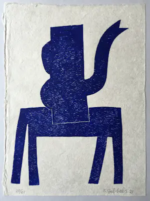 Klaas Gubbels - ‘Kan op tafel in blauw’ - houtdruk op geschept papier - 2021 kopen? Bied vanaf 385!