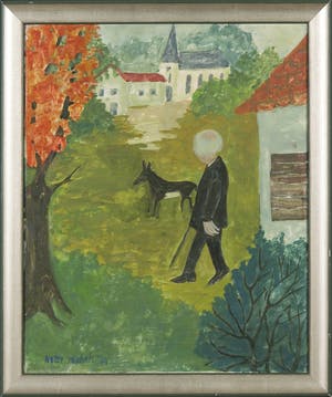 Netty Michels - Olieverf op doek, Man met hond kopen? Bied vanaf 50!