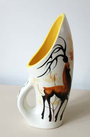 Vallauris Keramiek - Grote amorfe vaas decor herten - Atelier Jacques Fonck verkocht voor € 42!