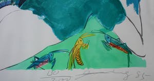 Walasse Ting - Ingelijste litho: Liggende vrouw omgeven door sprinkhanen en bloemen - 1985 kopen? Bied vanaf 575!