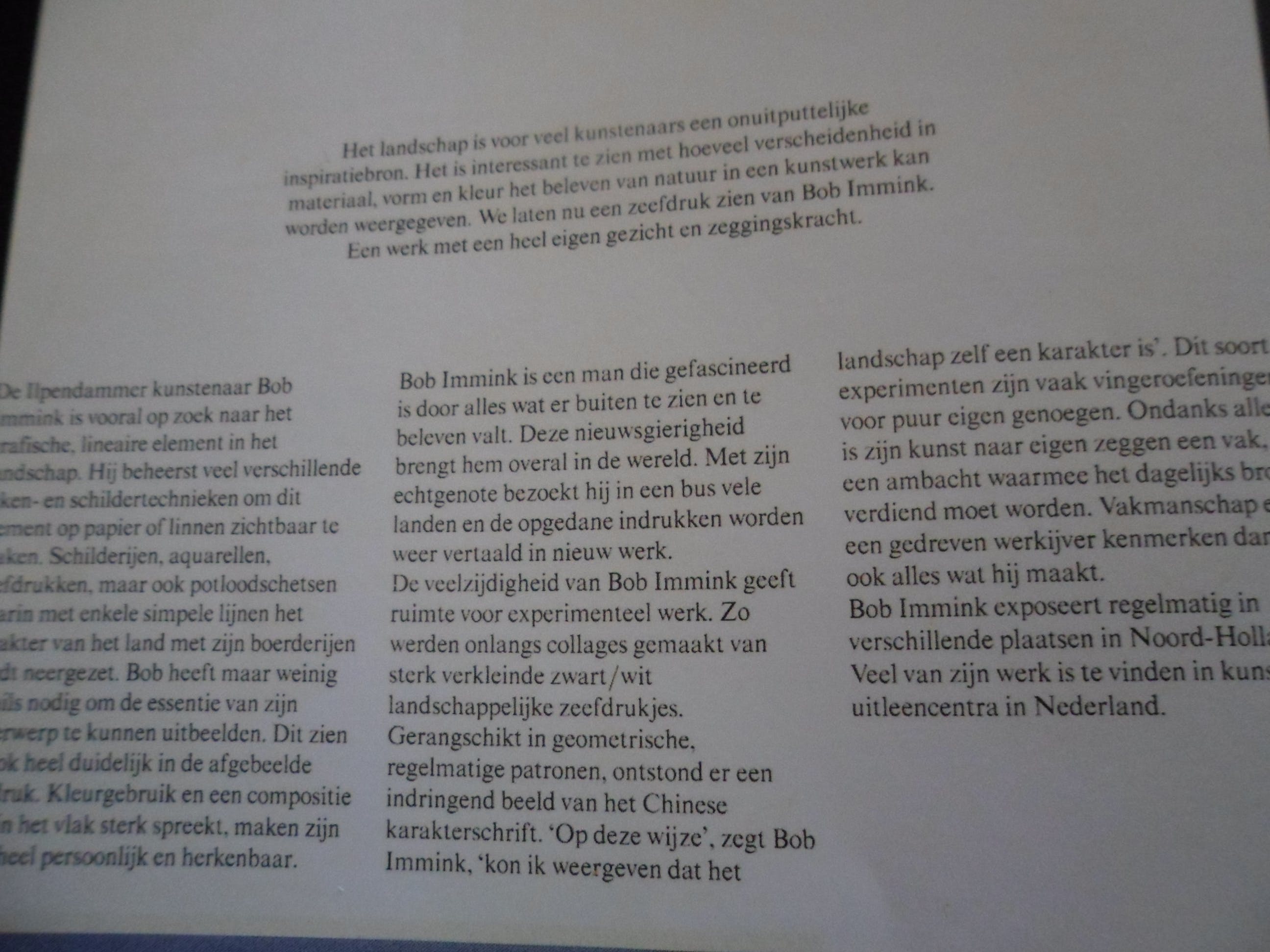 Bob Immink - Zeefdruk, Titel "Varkensland bij watergang kopen? Bied vanaf 40!