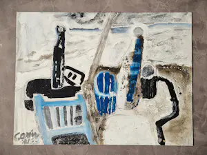 Henk Huig - Grote jaren 60 gemengde techniek (gouache, aquarel, zand) -gesigneerd kopen? Bied vanaf 48!