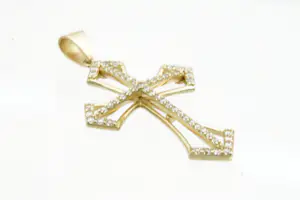 30- Opvallende, mooi opengewerkte 14Krt geel gouden kruis hanger kopen? Bied vanaf 110!