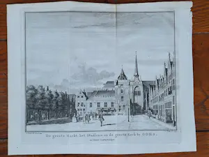 Isaac Tirion - De groote Markt, het Stadhuis en de groote Kerk te Goes. kopen? Bied vanaf 39!