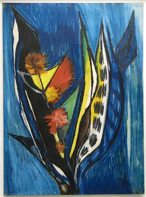 Dick Elffers - compositie met planten | pastel-/krijttekening - ingelijst kopen? Bied vanaf 50!