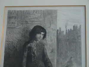 Ernst Witkamp - Ingelijste ets, “De Straatmuzikante” - 1888 kopen? Bied vanaf 1!