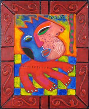 Clemens Briels - Acryl en collage op hout, Zonder titel (met ophangsysteem) verkocht voor € 1!