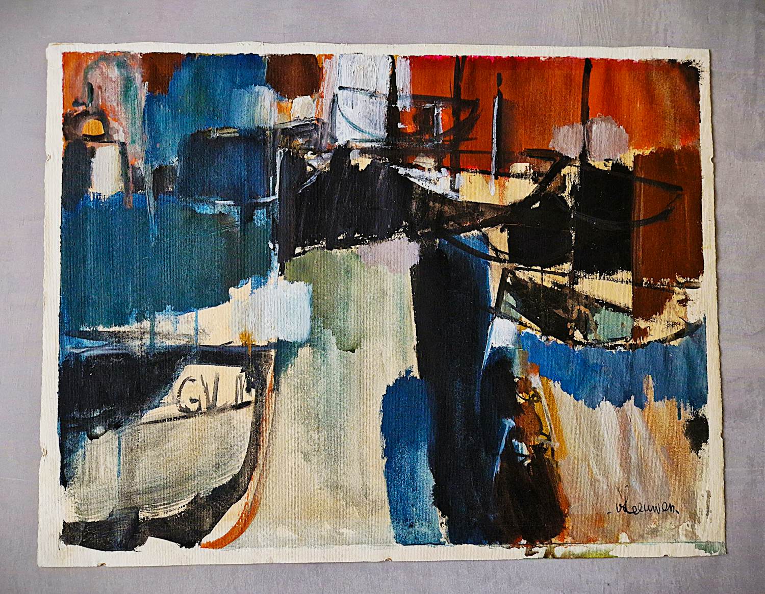 Wil van Leeuwen - Grote expressionistische gouache "haven van Penmarch Frankrijk" gesigneerd kaufen? Bieten Sie von 53!
