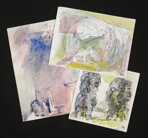 Franscz Witte - Lot van drie aquarellen, Drie voorstellingen in geel, roze en blauw kopen? Bied vanaf 1!