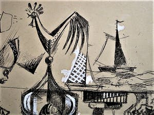 Henk van den Idsert - Bergense School - Kubistische Inkttekening - "bezint eer gij begint" gesigneerd kopen? Bied vanaf 80!