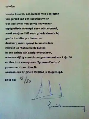 Gerrit Kouwenaar - " Zonder Kleuren "...... vendu pour 30€ !