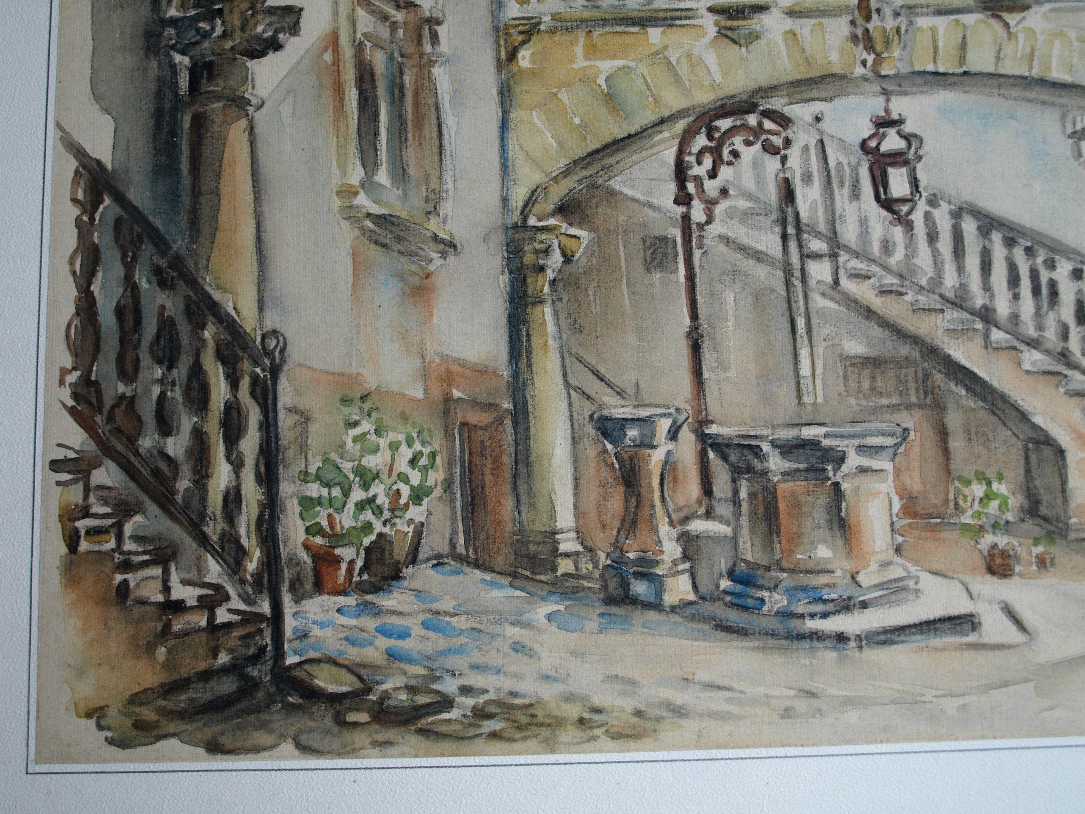 Bob Denneboom - Aquarel , Patio, Espana, Palma - ingelijst – 1958 kopen? Bied vanaf 50!