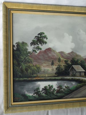 Niet of onleesbaar gesigneerd - Grote ingelijste gouache , Indisch landschap – ca. 1950 – 54 x 87 cm. kopen? Bied vanaf 1!