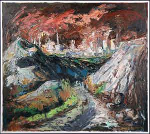 Berry Brugman - Olieverf op doek, Landschap - Ingelijst verkocht voor € 200!