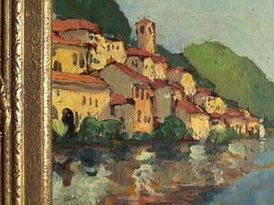 Niet of onleesbaar gesigneerd - Olieverf op paneel , Landschap (Italië?) – ingelijst & gesigneerd kopen? Bied vanaf 1!