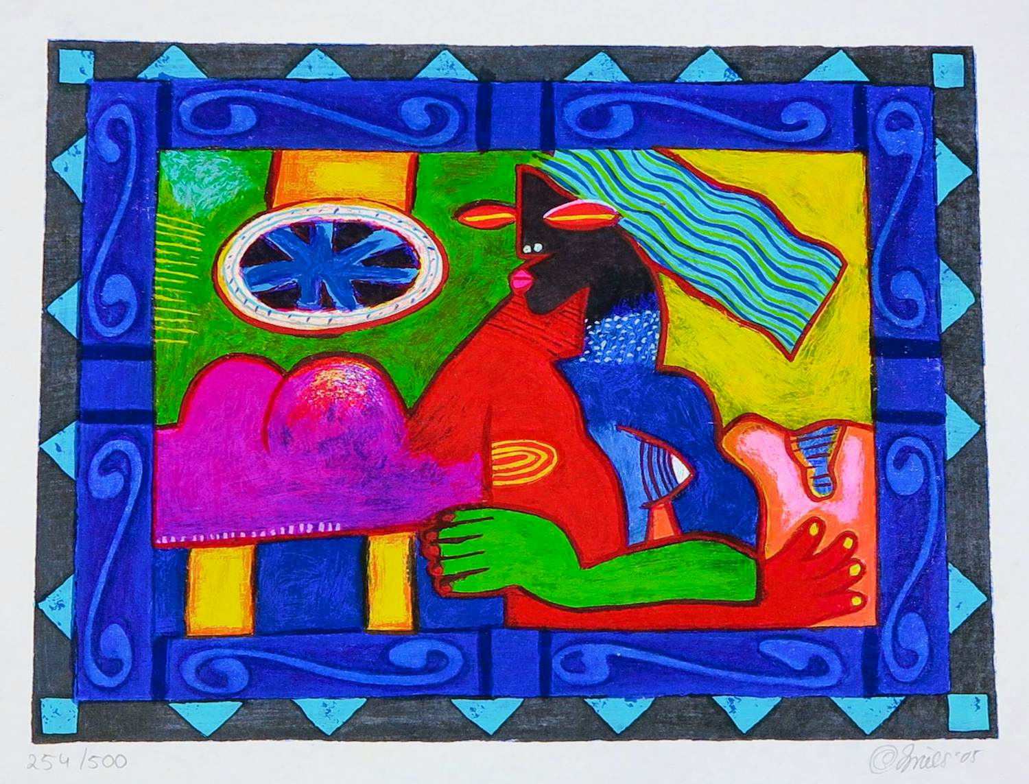 Buy Clemens Briels - Zeefdruk op geschept papier, Mujer pelo azul? Bid from 40!