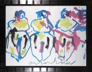 Anton Heyboer - Aquarel, Drie vrouwen - Ingelijst (Groot) verkocht voor € 150!