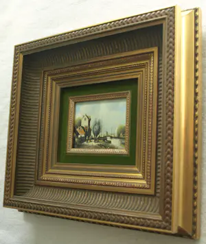 Jens Joppe - Miniatuurschilderij “Dorpje a/h water” , olieverf op panneel – 7 x 9 cm. kopen? Bied vanaf 100!