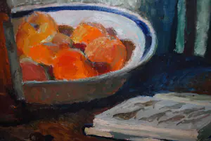 Theo Kurpershoek - stilleven met fles en bord - Heijdenrijk lijst - van Galerie de Krijtkring kopen? Bied vanaf 1500!