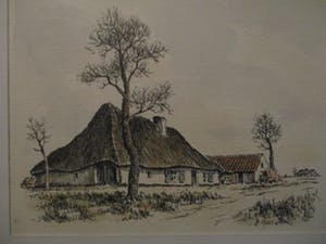 Niet of onleesbaar gesigneerd - Zeer mooie originele pentekening van boerenlandschap kopen? Bied vanaf 10!
